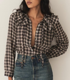 DÔEN Tops | Women Joelle Top Navy Countryside Plaid