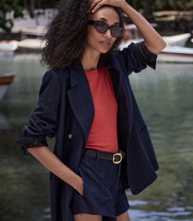 Casacos e jaquetas DÔEN | Blazer Danton feminino azul marinho risca de giz