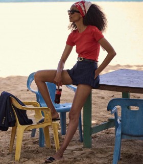 Calças e shorts DÔEN | Short Yvaine feminino azul marinho risca de giz