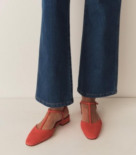 Sapatos DÔEN | Cristina T-Strap Flat Fuego Suede Feminino