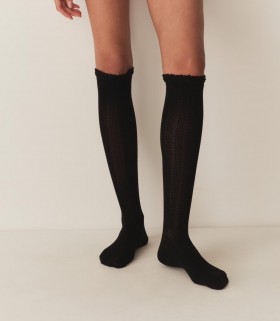  DÔEN Strumpor & Tights | Dam Collégien Pointelle Knähög strumpa Noir De Charbon