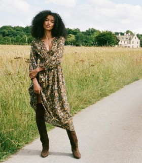 DÔEN Jurken | Dames Delfina Jurk Zwart Narcissus Bloemenmotief