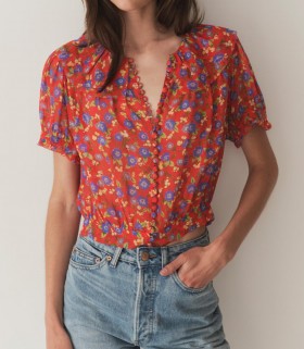  DÔEN Tops | Dames Anaise Top Rood Dayflower Meadow